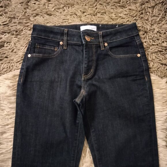 Loft Sz 0 Women's Jrs Dark Wash Curvy Straight Mid Rise Stretch Jeans - Picture 2 of 5